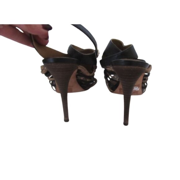 Coach Jody Cage Black Leather & Snake Print High Heel Sandals Size 7.5B - Picture 4 of 8